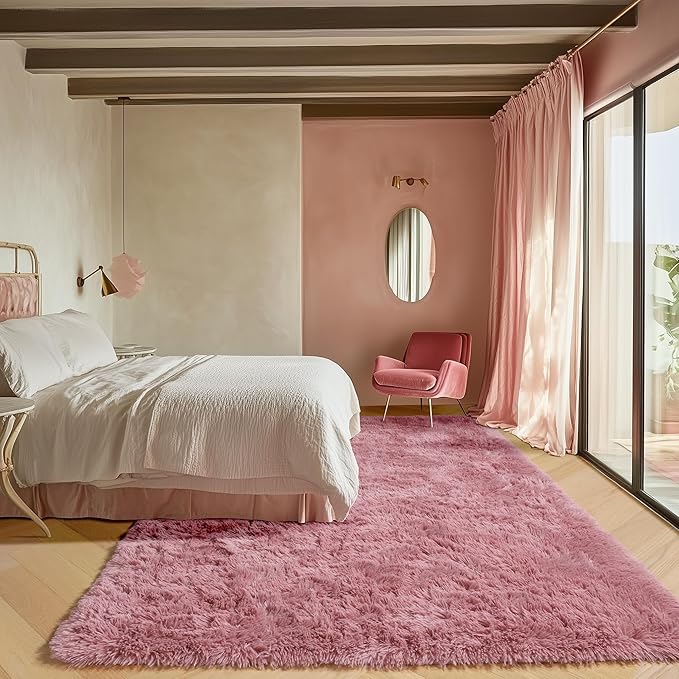ONASAR Blush Area Rugs for Bedroom Living Room, Fluffy Fuzzy Shag Shaggy 4x6 - Image 5