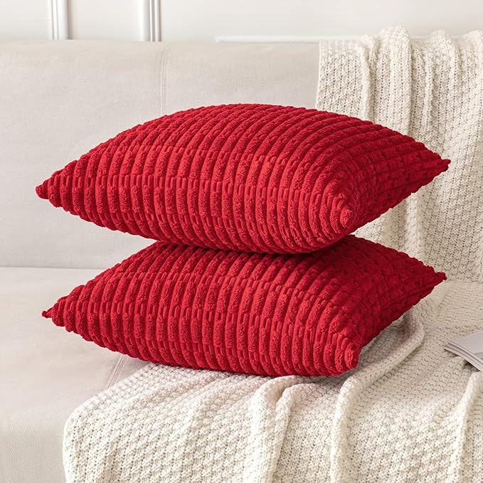 MIULEE Pack of 2 Red Corduroy Decorative Pillow Covers 12x12 Inch Soft Boho - Image 5