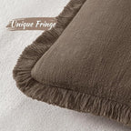 MIULEE Decorative Throw Pillow Covers Neutral Linen Fringe Throw Pillows Euro - Image 3