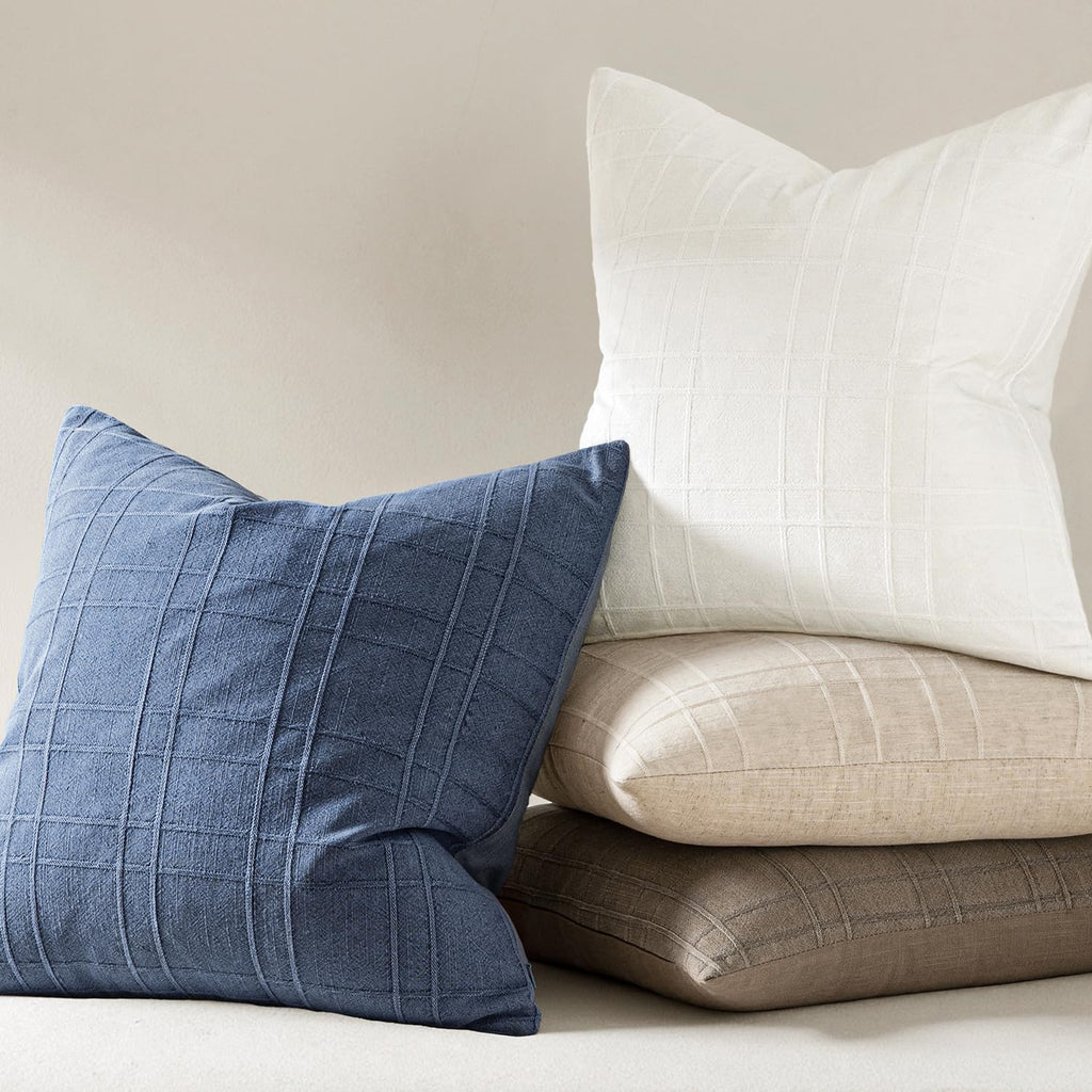 MIULEE Linen Plaid Pillow Covers Coastal Decorative Lumbar 12x20 Blue