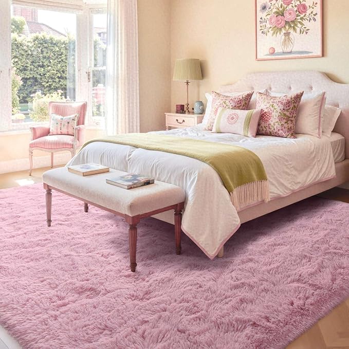 6x9 Ft Large Pink Rugs for Living Room Girls, Shag Fluffy Area Rug for Bedroom - Image 2