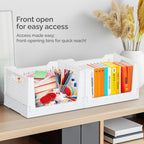 Skywin Foldable Stackable Storage Bins with Wheels, 3 Pack - Ivory
