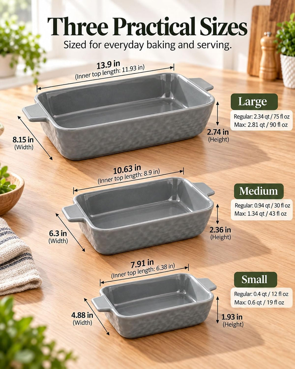 Casserole Dishes for Oven, Ceramic Baking Dish Set of 3