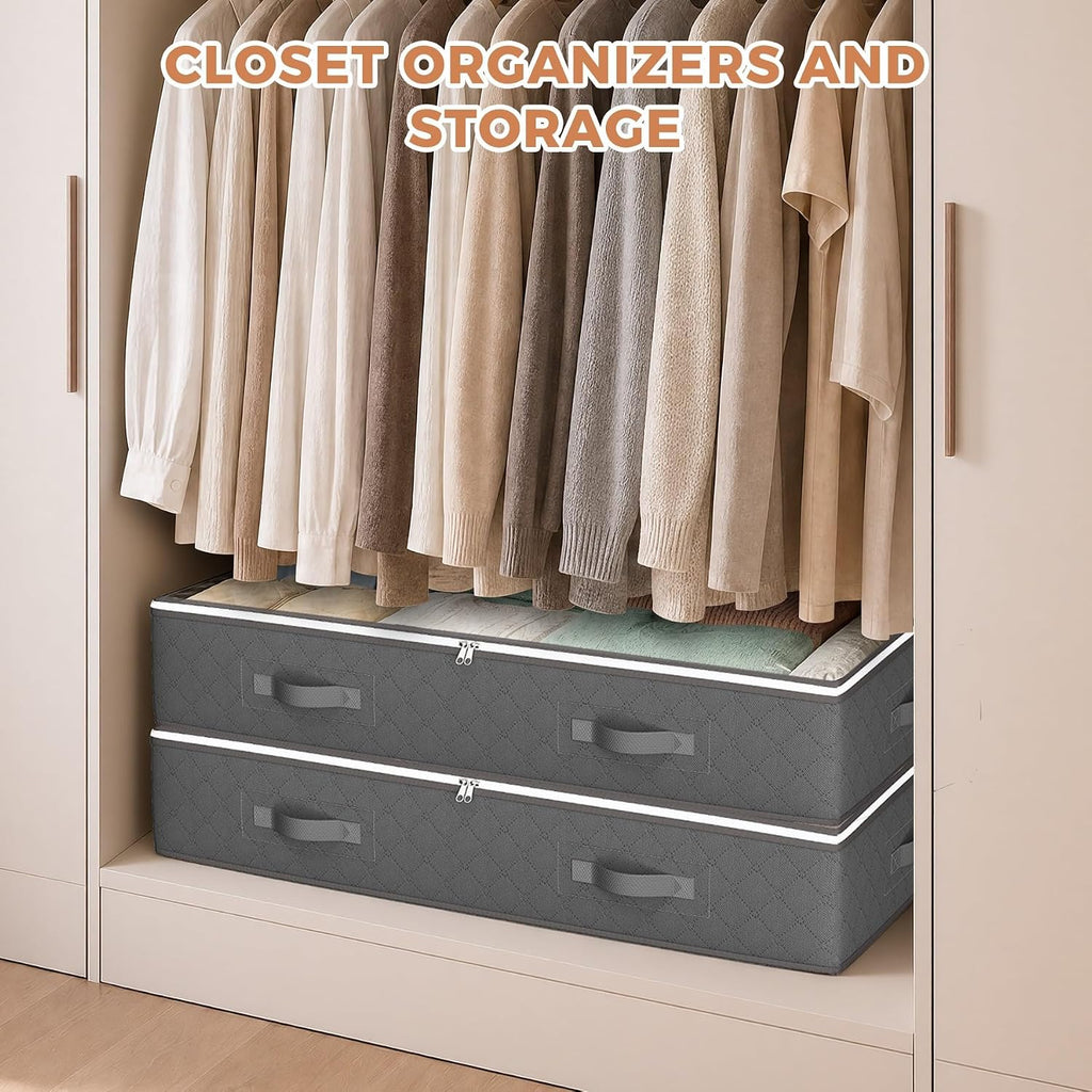 Budding Joy 60L Under Bed Storage Containers, 4 Pack Closet Organizers Grey