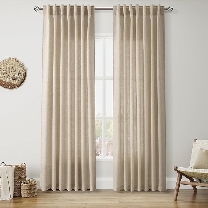 Nanspring Taupe Burlywood Linen Curtains 84 Inch Length by Nanspring