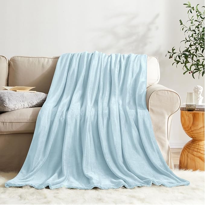 KMUSET Fleece Blanket Twin Size Mist Blue Lightweight Super Soft Cozy Fuzzy Bed - Image 4