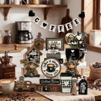 Mifoci 17 Pcs Coffee Tiered Tray Decor Farmhouse Wooden Bar Signs