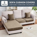 Couch Cover 3-Piece Elastic Velvet Couch Cushion Covers & Chaise Slipcovers - Image 3