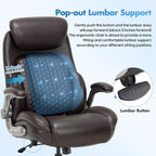 COLAMY Office Ergonomic Desk High Back Executive Chair with Pop-Out Lumbar Support, Upgraded Casters, Adjustable Headrest, Flip-Up Arms, Leather Home with Thick Cushion for Comfort - Brown