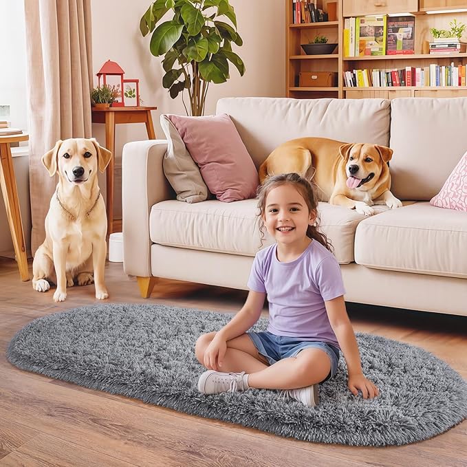 Pionblank Fluffy Oval Area Rug for Bedroom 3.3x6.2 Feet, Cute Plush Throw Rugs - Image 5
