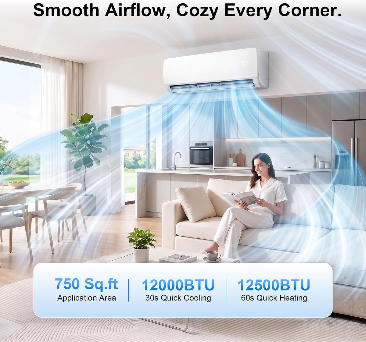 Uthfy 12000 BTU Mini Split AC/Heating System,115V 19 SEER2 Energy Efficient Ductless Inverter AC Unit,Cools Up to 750 Sq.Ft with Pre-Charged Condenser,Heat Pump & Installation Kits