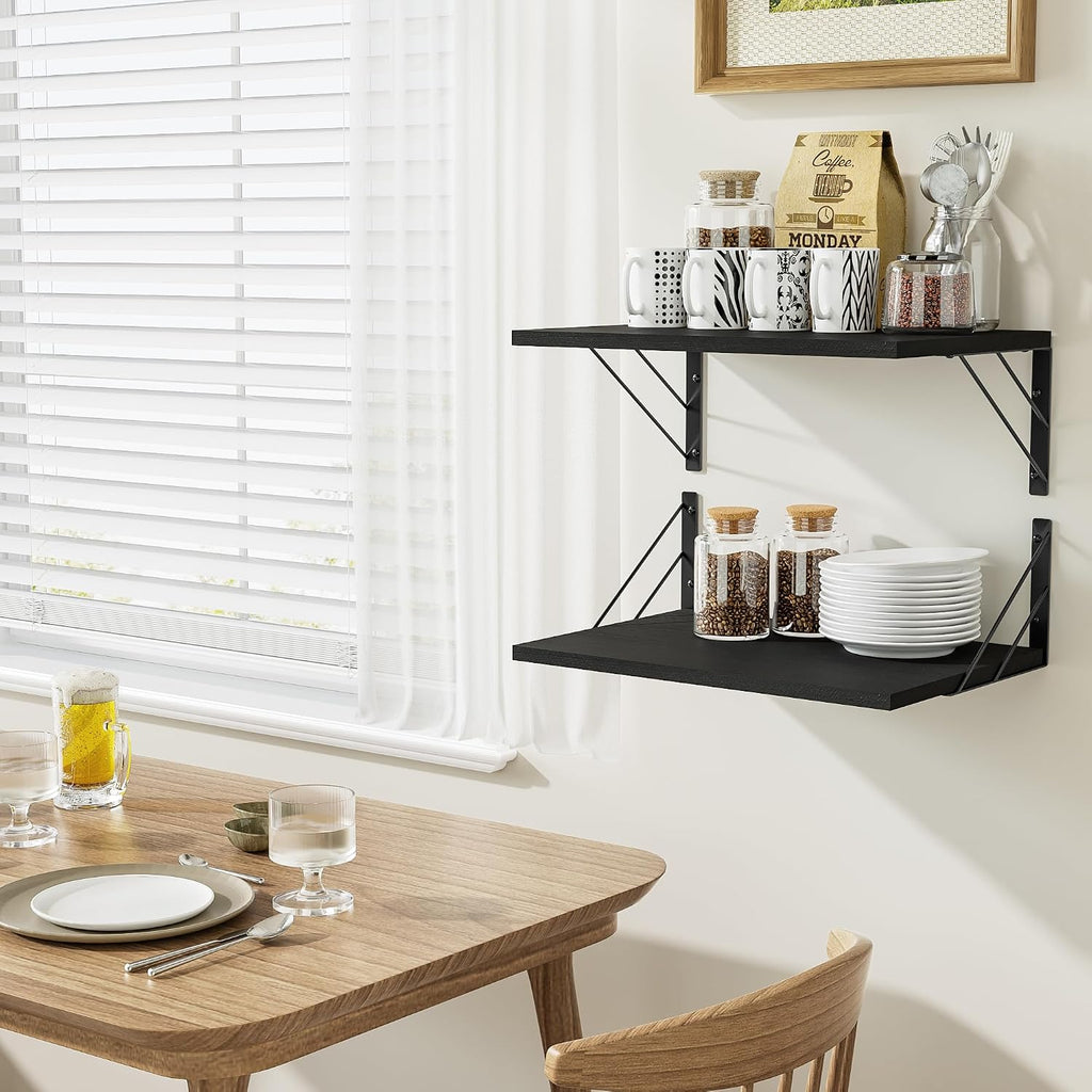 Love-KANKEI Wide Deep Floating Wall Shelves Set of 2,16"x12",Wood,Black