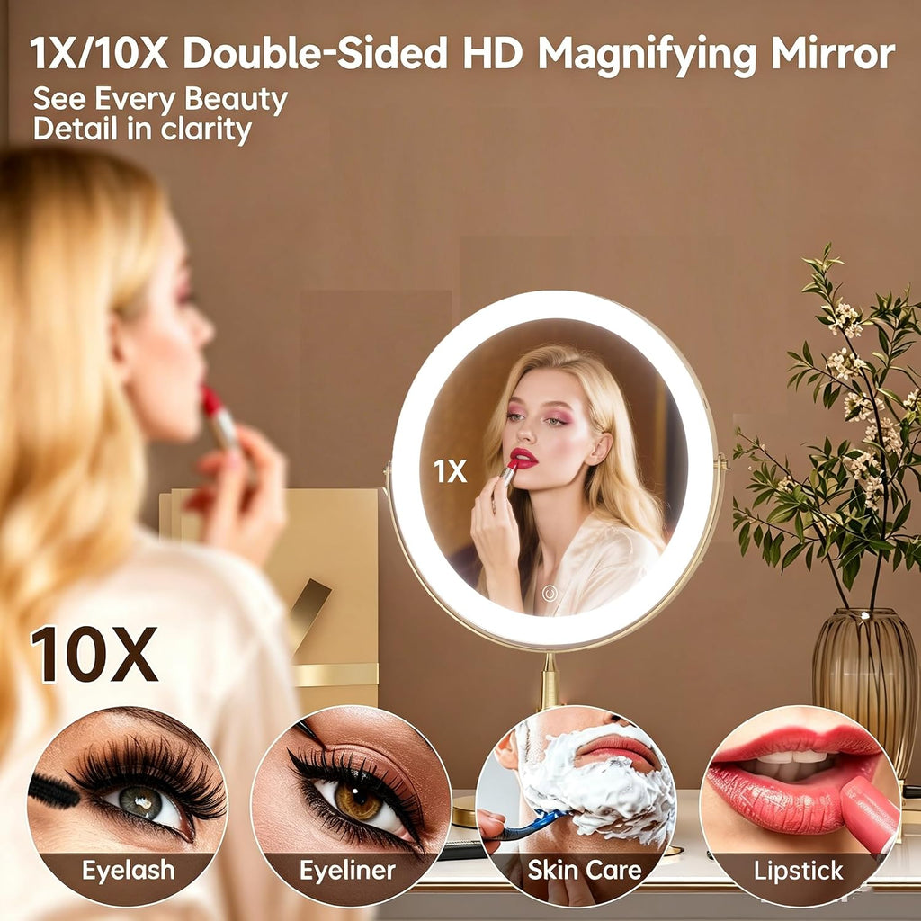 8" Rechargeable Makeup Mirror, 1X/10X Magnifying Vanity Mirror with Light