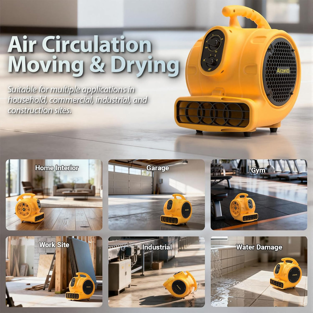 1100 CFM 3-Speed Industrial Air Mover Floor Blower Fan with Timer