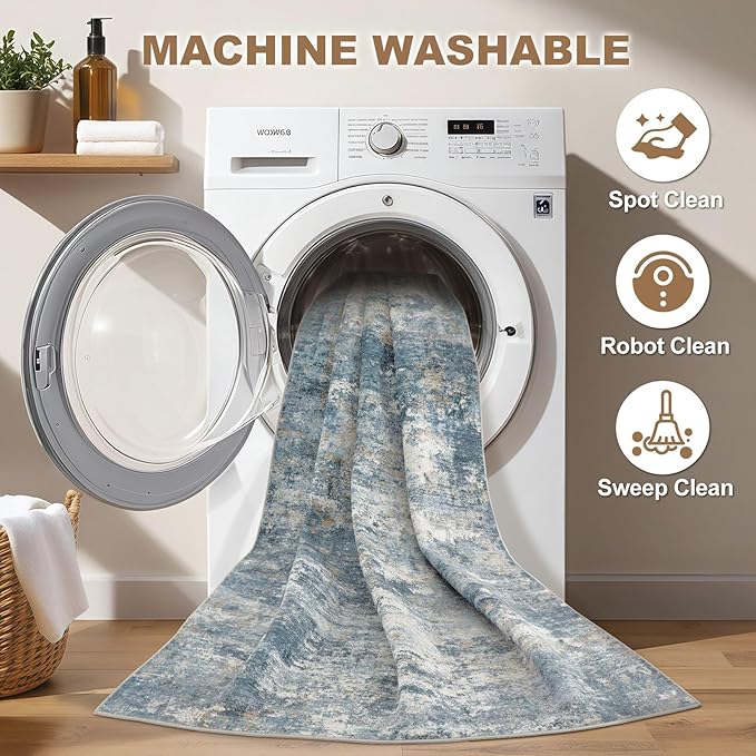 Nakagishi 9x12 Area Rugs Living Room: Washable Abstract Large Neutral Soft Rug - Image 2