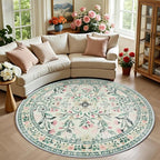 Round Area Rug for Living Room: 6 ft Floral Washable Circle Rug Soft Non-Slip by PLHXFRSoftAreaRugs