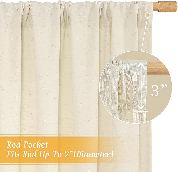 LAMIT 54 Inch Short Window Linen Curtains, Light Beige Soft Thick Light - Image 3