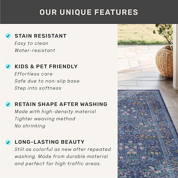 Vintage Dark Blue 3x5 Area Rugs - Image 6