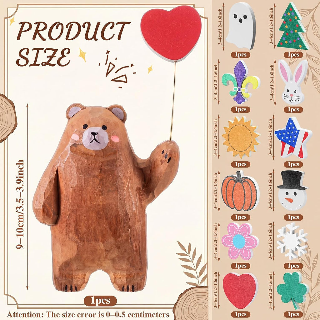 Novabright 13 Pcs Interchangeable Seasonal Tabletop Sign Bear Desk Decor