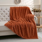 Puncuntex Burnt Orange Throw Blanket 108"×90" inches Fuzzy 3D Jacquard - Image 3