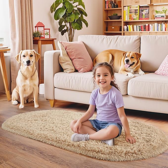 Pionblank Fluffy Area Rug for Bedroom 3.3'x6.2', Shag Oval Rug for Bedside - Image 2