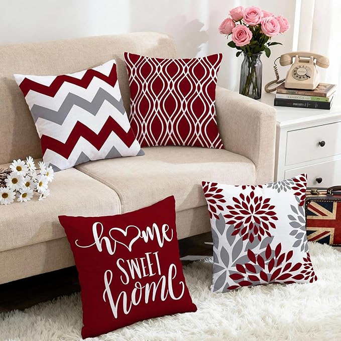 Hexagram Geometric Burgundy Pillow Covers 18x18 Set of 4, Decorative Outdoor - Image 5