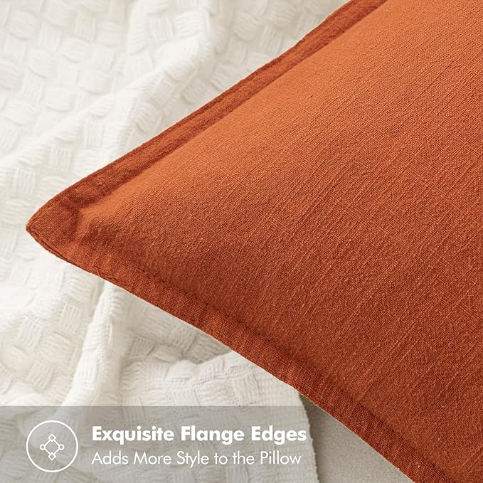 MIULEE Decorative Linen Pillow Covers 18x18 Inch Burnt Orange ​Boho Farmhouse​ - Image 2
