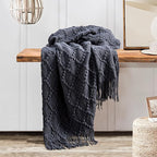 BOURINA Navy Throw Blanket 50 x70 Inches Jacquard Argyle Throw Textured Solid - Image 4