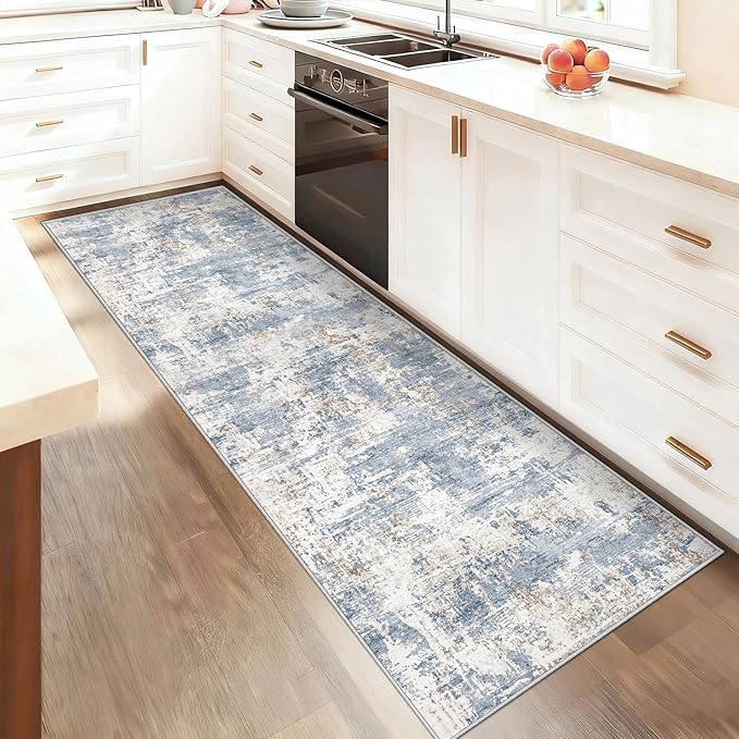 2x8 Runner Rug for Hallway, Washable Modern Abstract Runner Rugs Neutral Soft - Image 3
