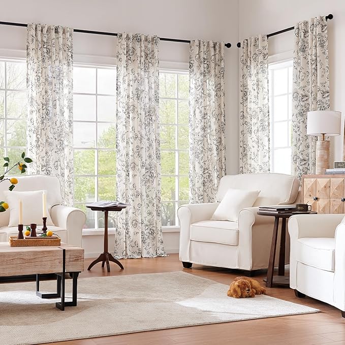 jinchan Linen Blend Curtain Floral Curtains - Image 2