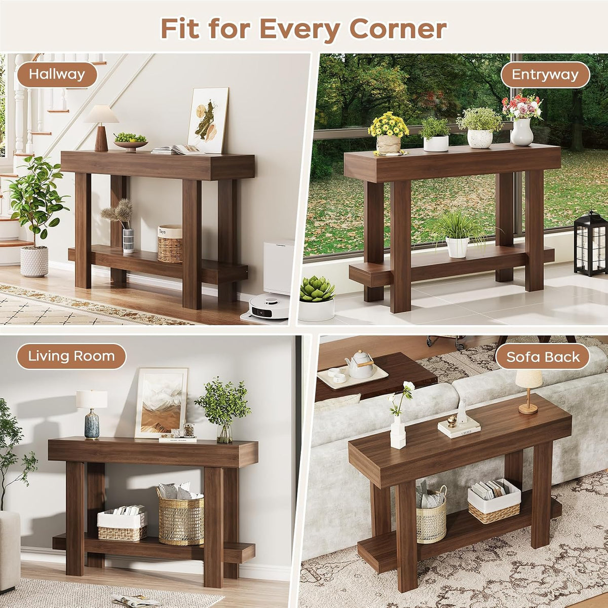 Console Table for Entryway, 47.2" Narrow Farmhouse Sofa Table Walnut