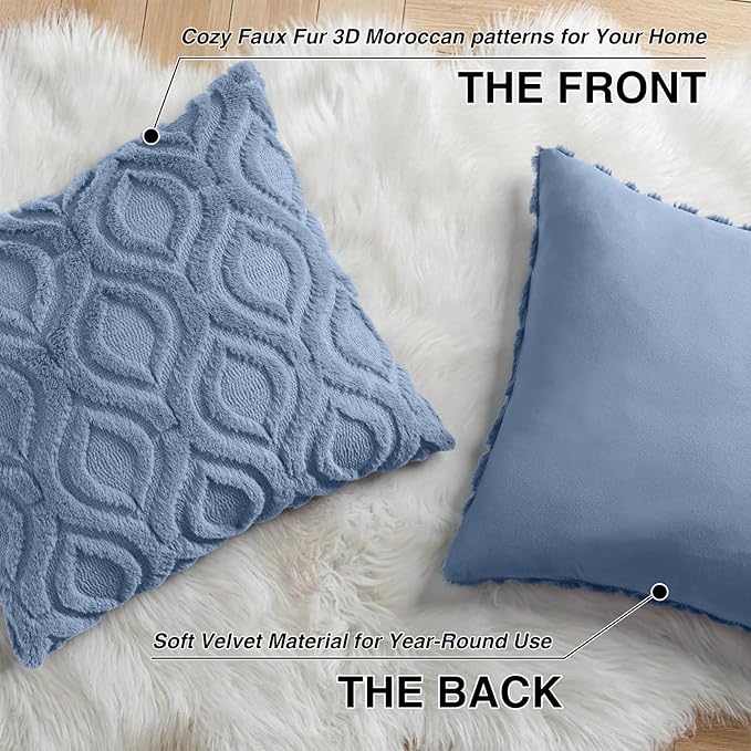 decorUhome Throw Pillow Covers 22x22 Inch Set of 2, Soft Plush Faux Wool Dusty - Image 8
