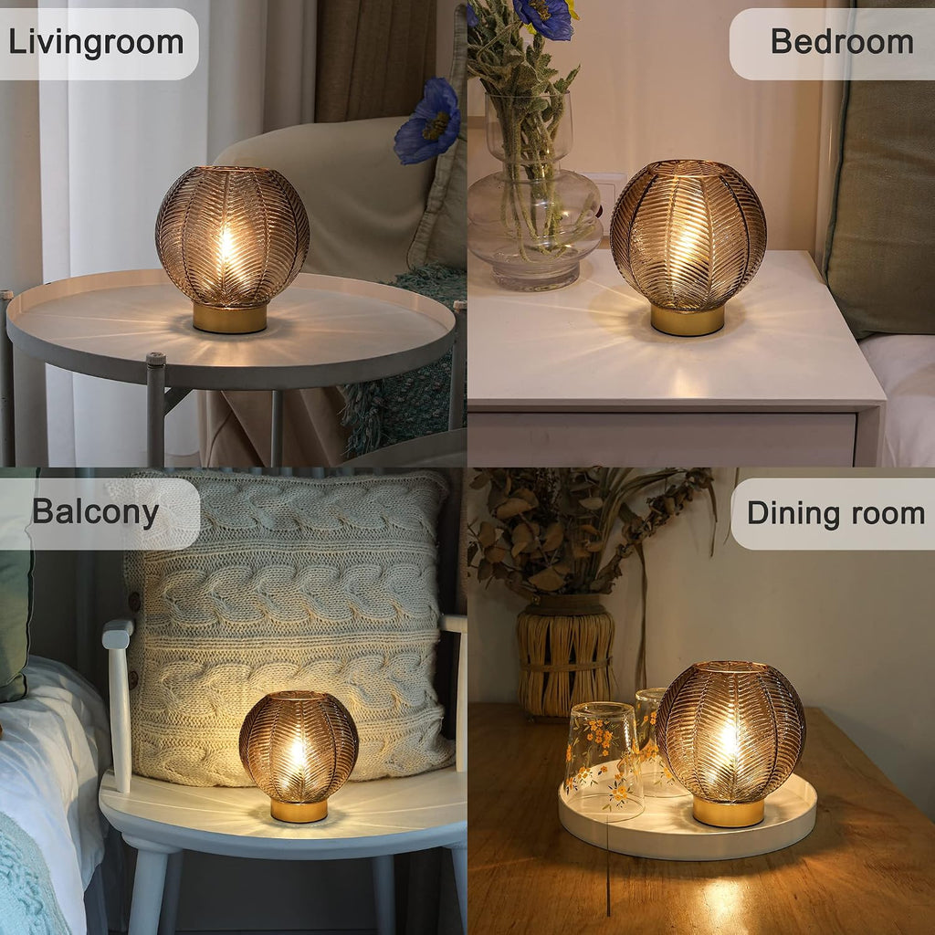 LUSHARBOR Battery Operated Decorative Glass Table Lamp with Timer Amber