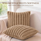 Set of 2 Decorative Throw Pillow Covers 20x20, Fall Faux Fur Khaki