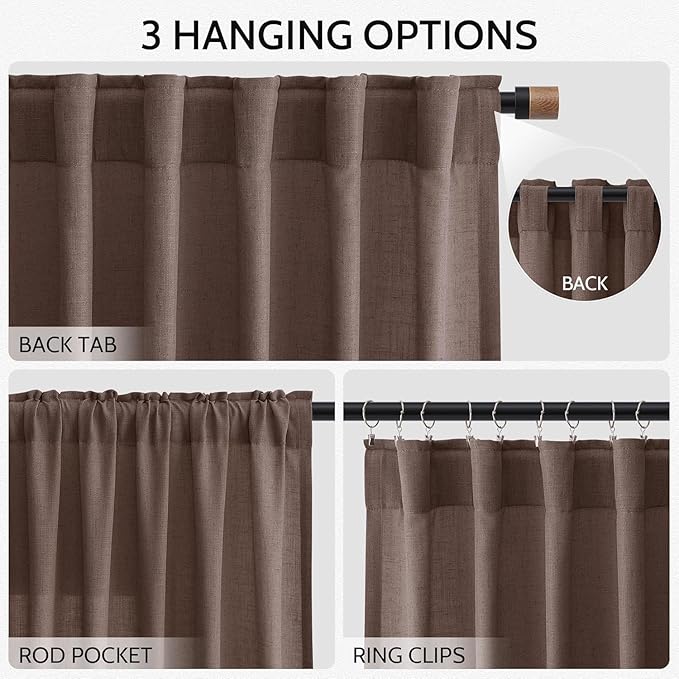 Cappuccino Linen Curtains for Living Room 105 Inches Long Light Filtering Semi - Image 2