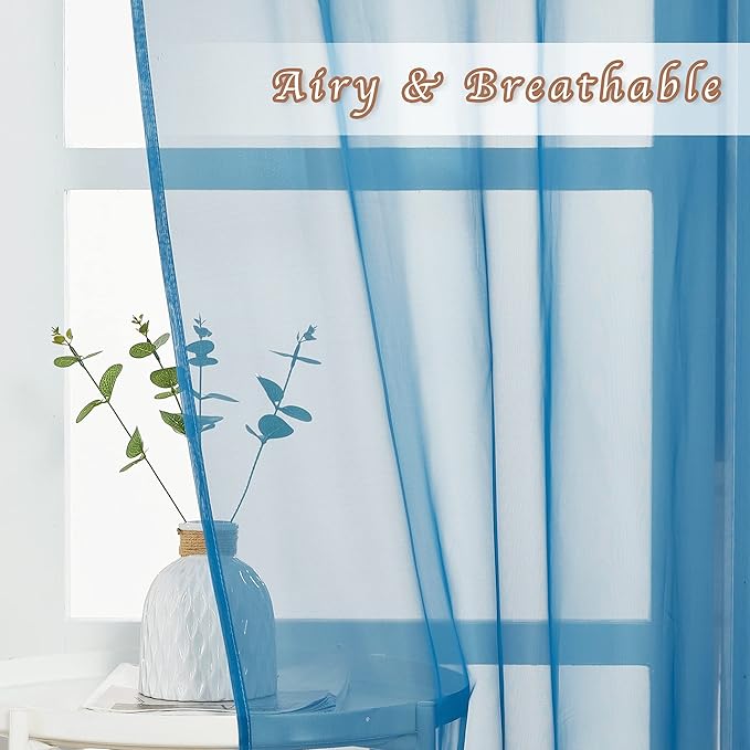 NICETOWN Voile Sheer Turquoise Curtains 90 inch Length, Grommet Airy Voile - Image 3