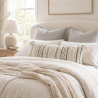 BlissBlush 14x36 Lumbar Pillow Cover for Bed, Rectangular Long Decorative Throw Pillowcase, Boho Accent Cushion with Black Tufted Pattern and Tassels, Cream Neutral (Cover Only)