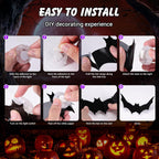 36 PCS LED Purple Lighted 3D Bats Halloween Decoration,5 Sizes & 4 Shapes