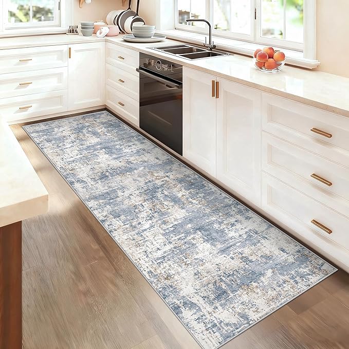 2x7 Runner Rug for Hallway, Washable Modern Abstract Runner Rugs Neutral Soft - Image 3