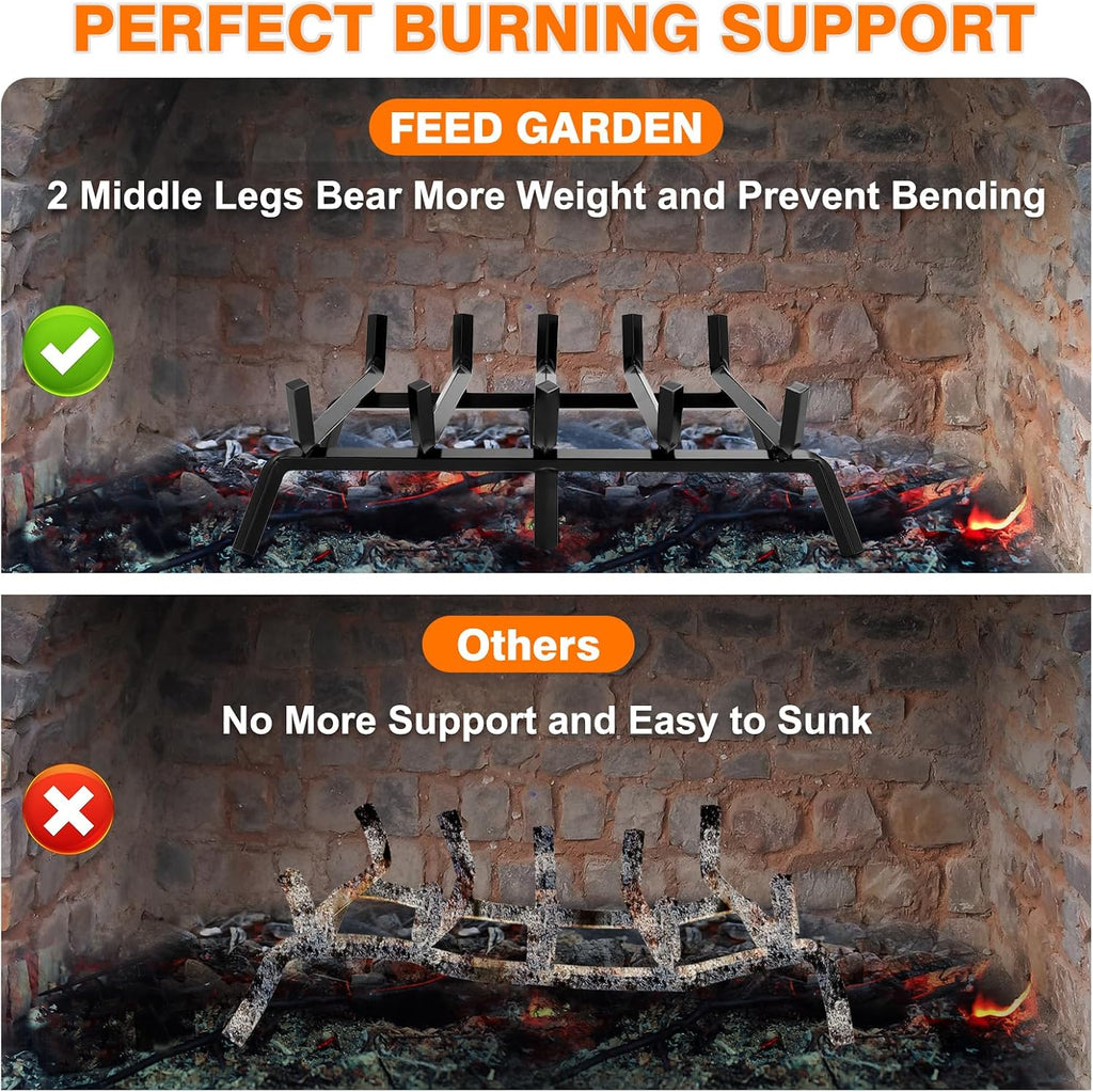 17 Inch Small Fireplace Grate, 1/2" Solid Steel Log Holder
