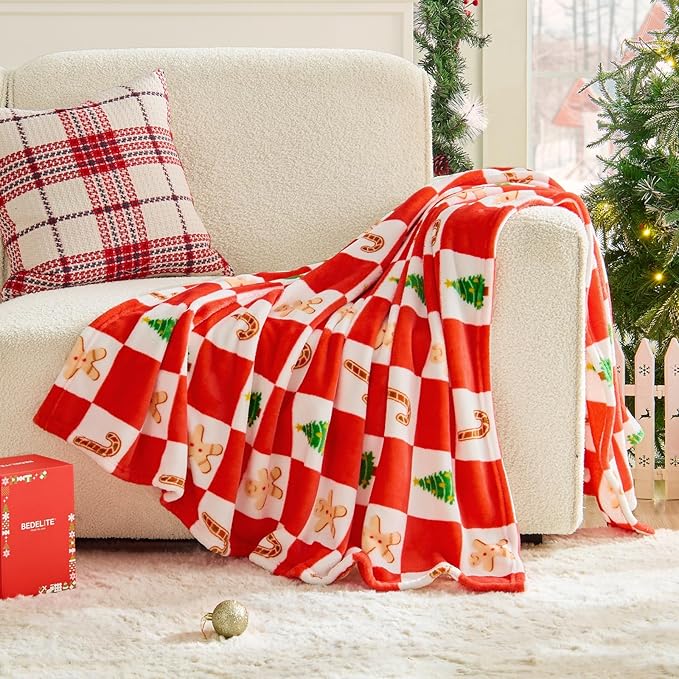 BEDELITE Christmas Throw Blanket – Red and White Checkered Holiday Blanket - Image 4