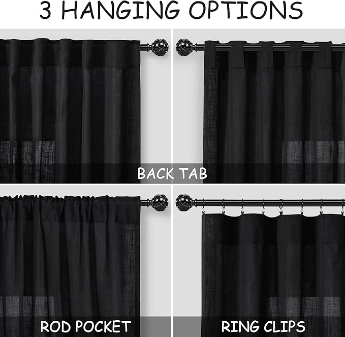 Black Linen Curtains 80 inches Long - Image 3