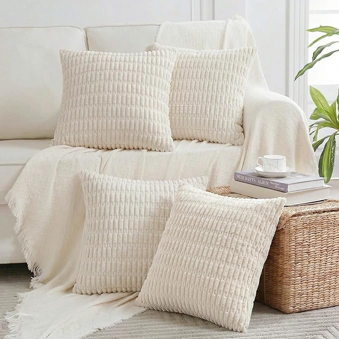 Fancy Homi 4 Packs Boho Cream Decorative Throw Pillow Covers 26x26 Inch by Fancy+Homi