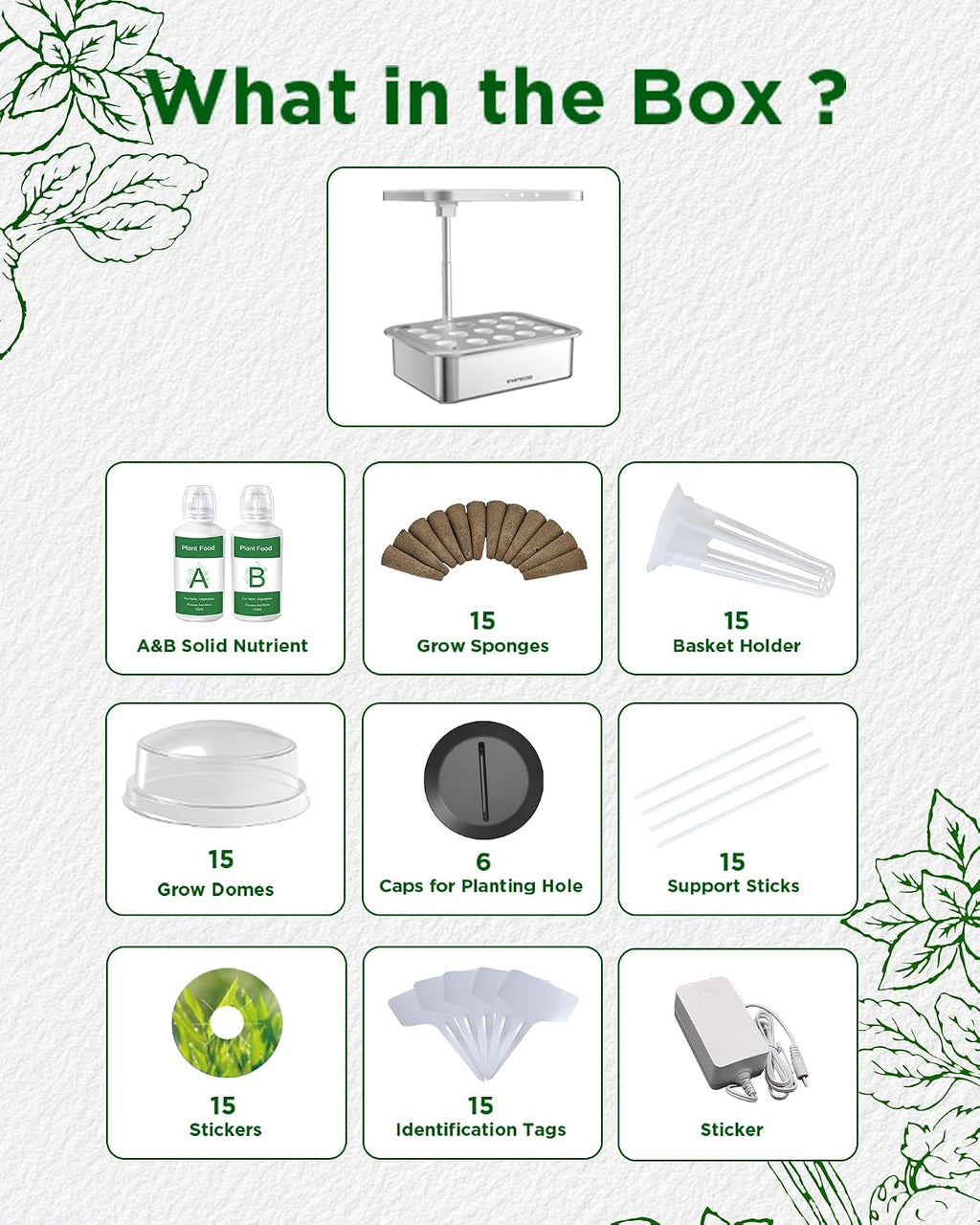 Stainless Steel Hydroponics Growing System Kits, Controlled Smart Indoor Garden with LED Grow Light Full Spectrum, 15 Pods Plant Germination Kit, with Quiet Pump,for Vegetables Herbs,Gardening Gifts
