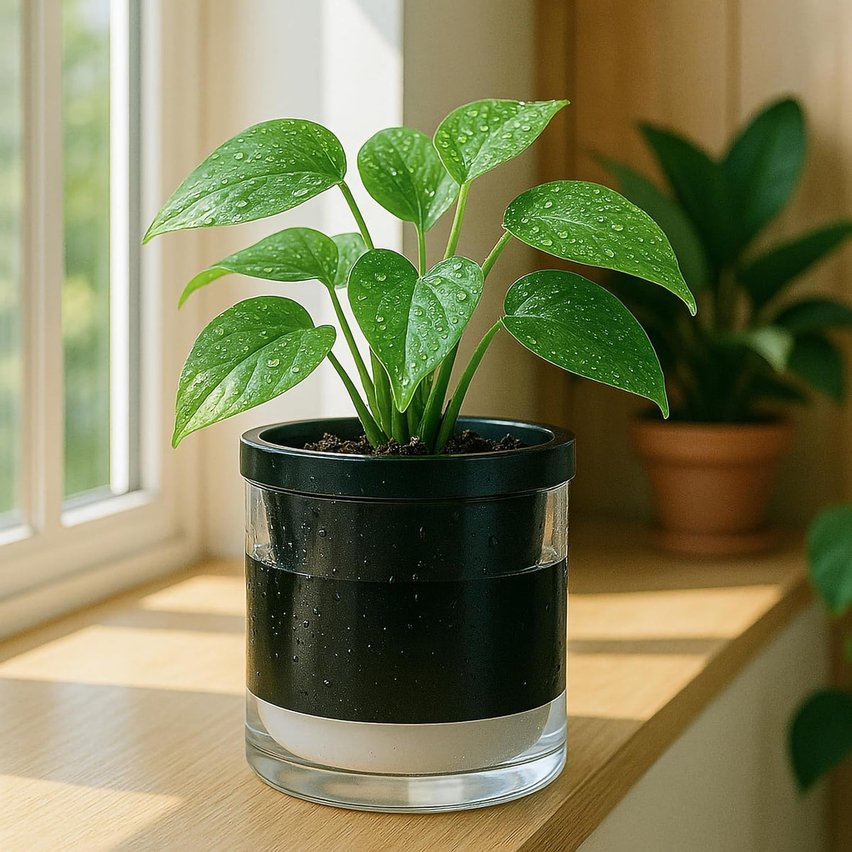 D'vine Dev Self-Watering Black Terracotta Planter Pot, 6 in, 37-X-B-3