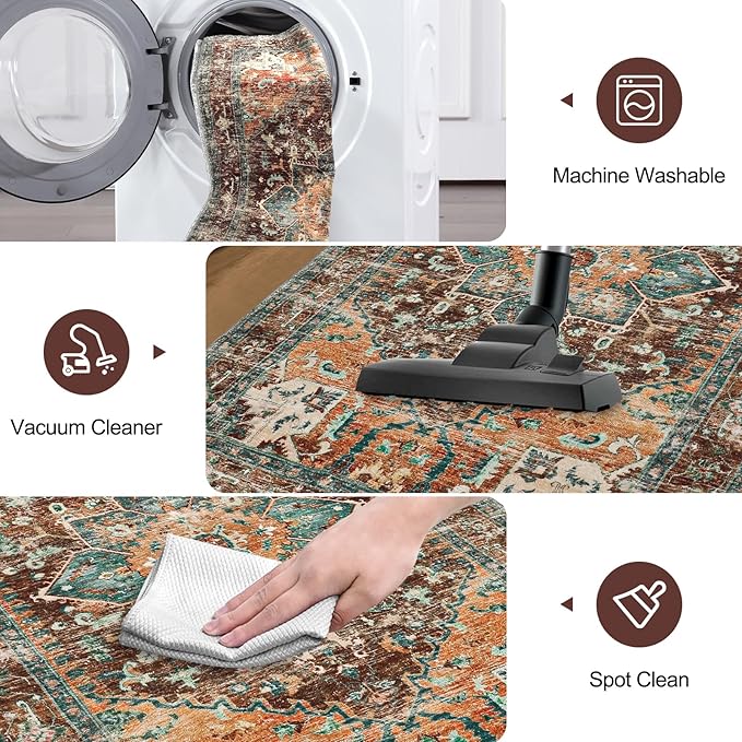 Yamaziot Washable Area Rug, 4x6 Non-Slip Boho Vintage Living Room Bedroom Rug - Image 5