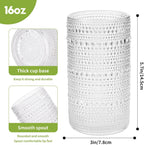 16oz Clear Hobnail Drinking Glasses with Straws Set of 12, Highball Glasses Cups, Kitchen Water Glasses Cup, for Cocktail, Juice, Whiskey, Milk and Various Mixed Drinks