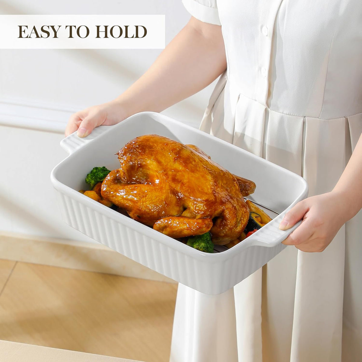 MALACASA 4.4 QT Baking Dishes with Rack,Casserole Dishes for Oven,White