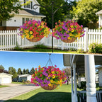 2 Set Artificial Hanging Flowers with Baskets for Outdoor Decor