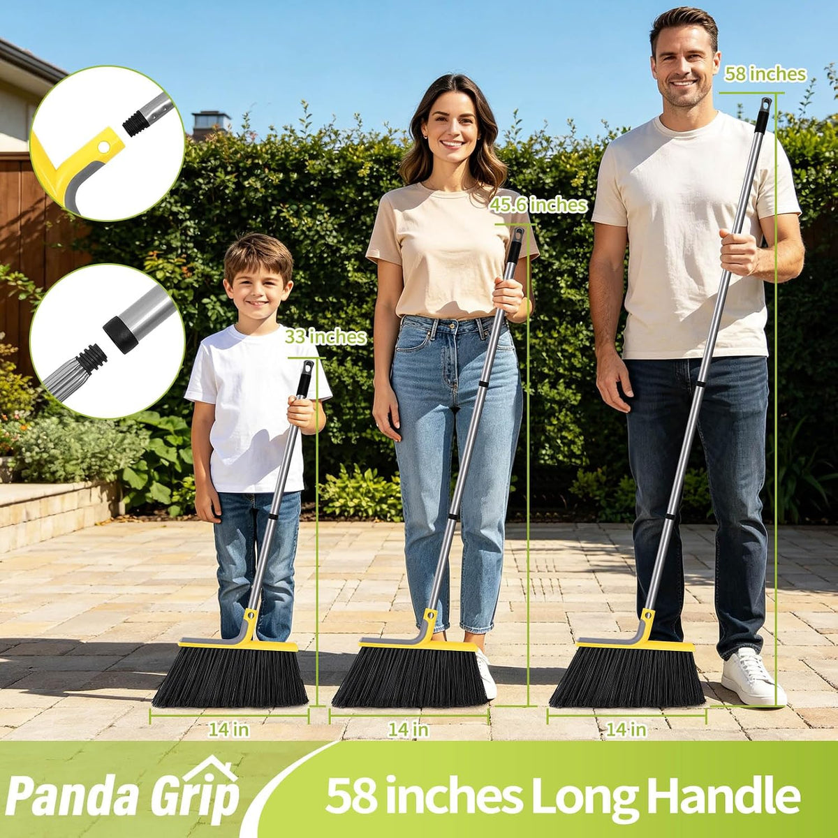 58" Heavy-Duty Commercial Broom, Outdoor Floor Cleaning Broom